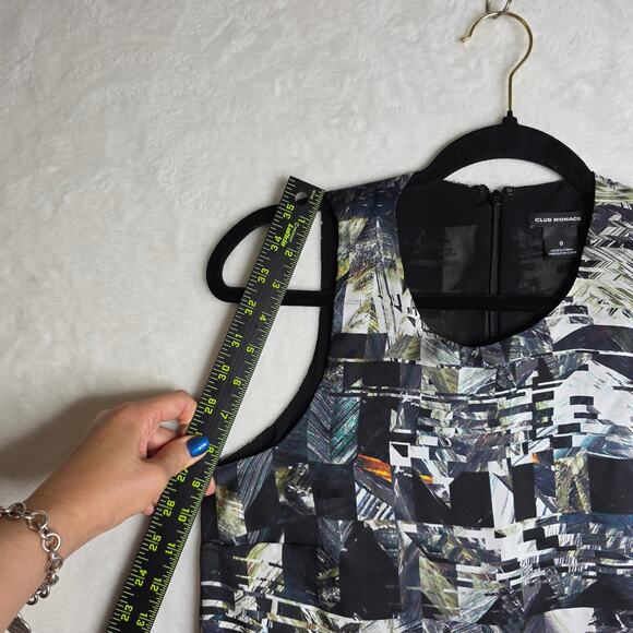 Club Monaco Sz0 100%Silk Geometric Shift SexyUnique Drop waist dress QuietLuxury - Picture 9 of 13